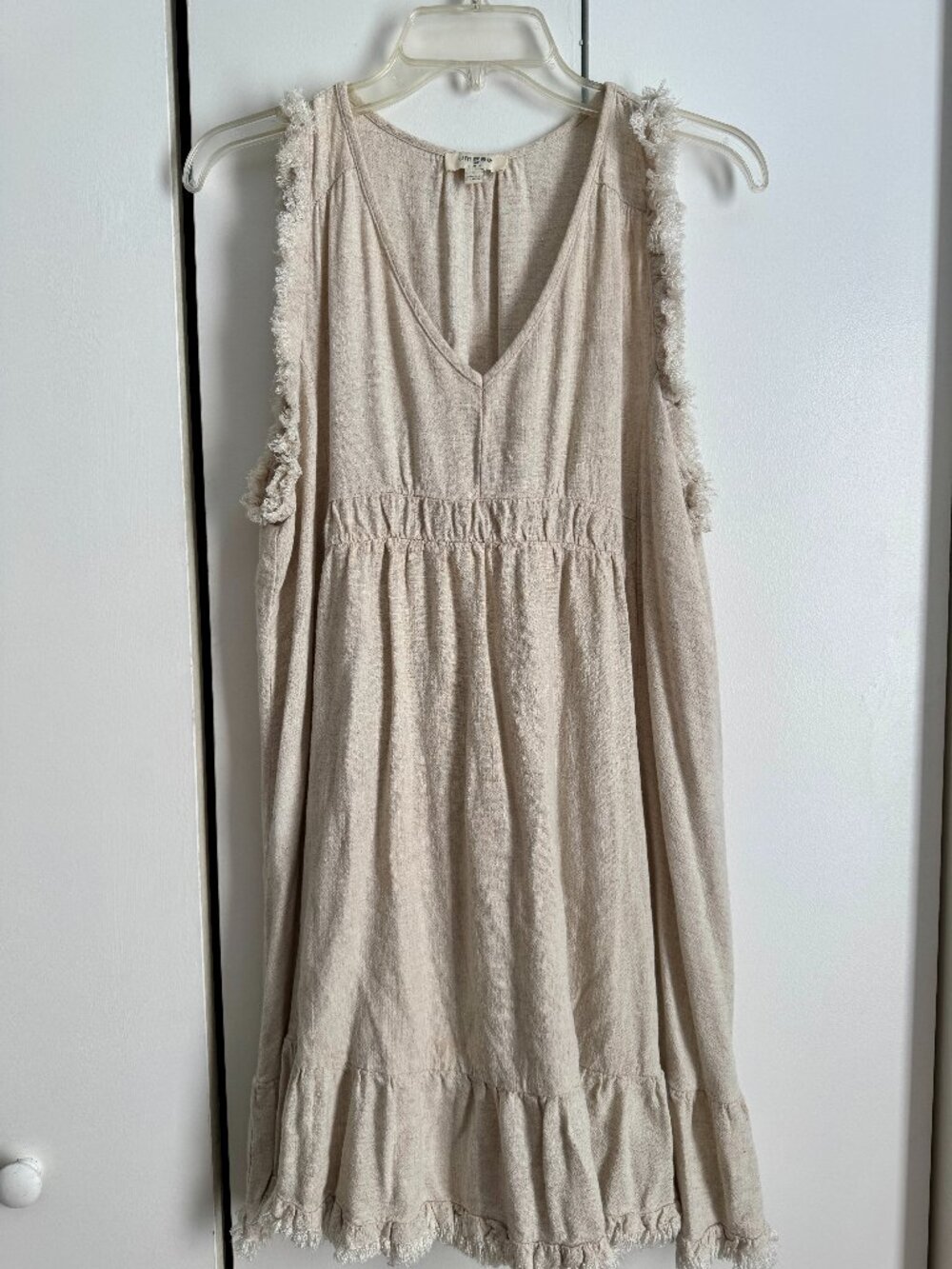 Umgee Women's Cream Tiered Sleeveless V-Neck Dress Boho Midi Size Lg